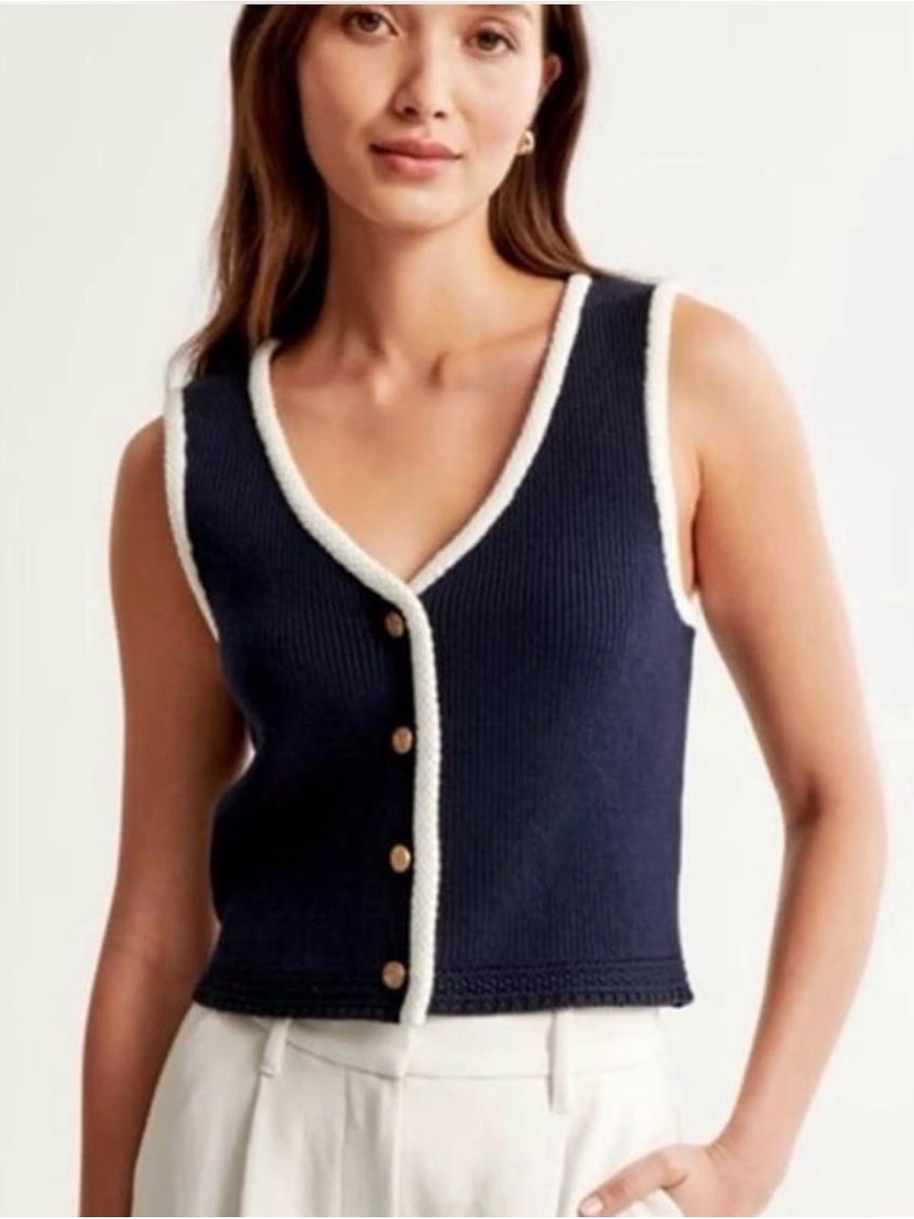 LC Lauren Conrad Navy blue small Sleeveless tank top sweater Vest gold NEW NWT